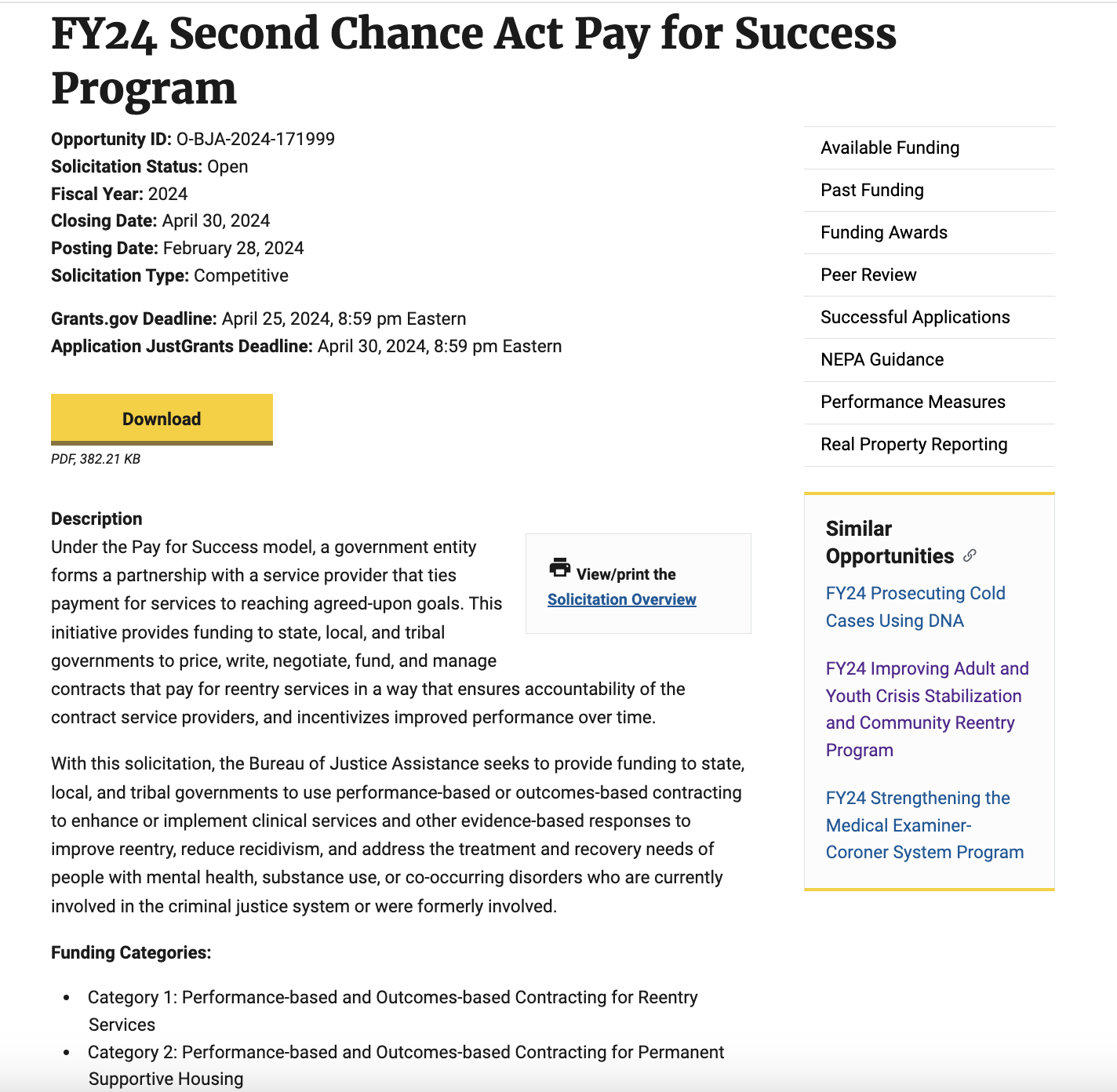 FY 2024 Second Chance Act Pay for Success Program National Reentry